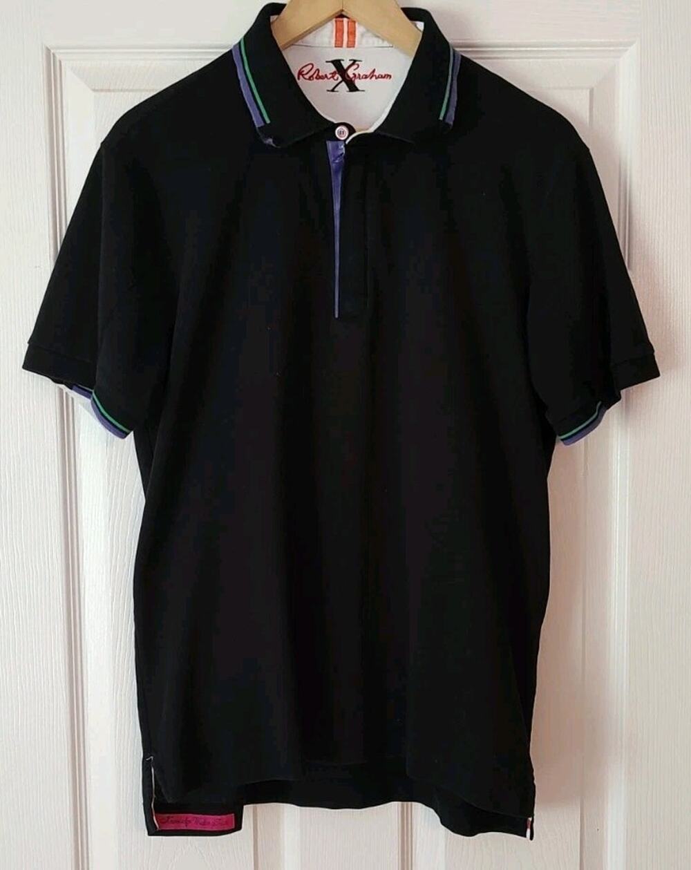 Men's Robert Graham X Polo Navy Blue Shirt Short Sleeve - Medium